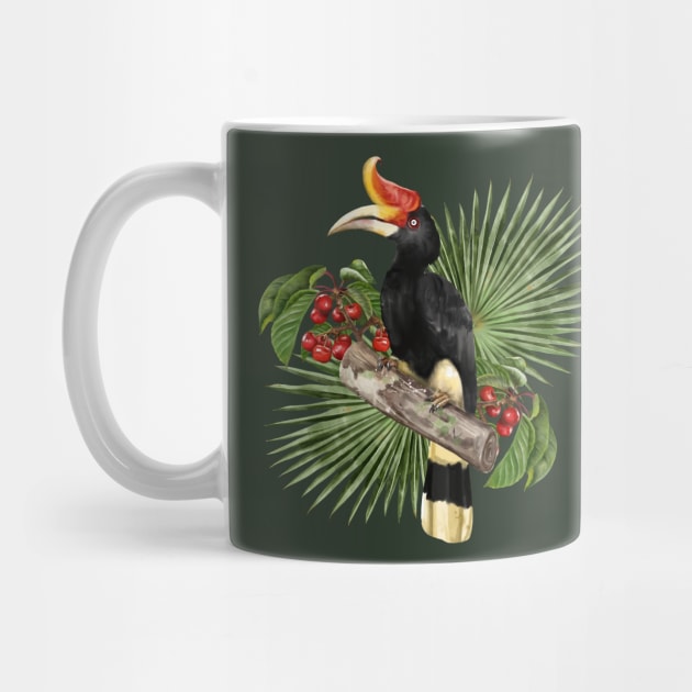 Illustration Hand drawn of Hornbill bird and flowers. by Lewzy Design